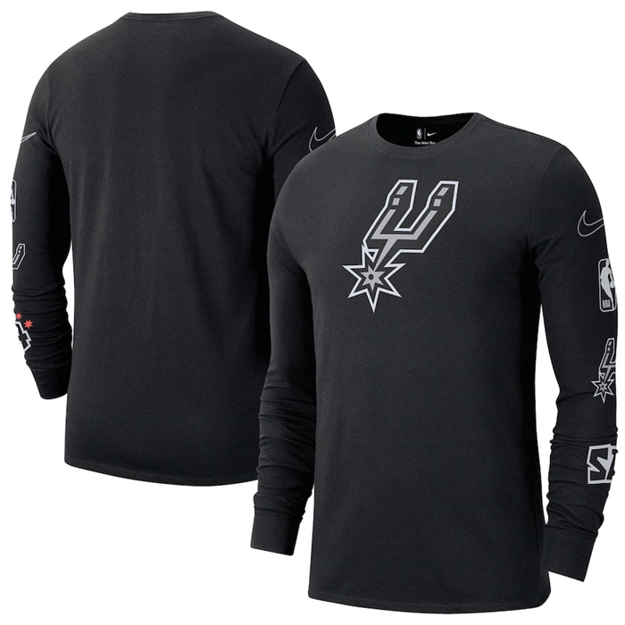 Men's San Antonio Spurs Black 2022/23 City Edition Essential Expressive Long Sleeve T-Shirt - Click Image to Close